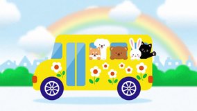 back to school background with animals on the colorful school bus driving on the road animation - Powered by Shutterstock - Get 15% off with code: PIKWIZARD15