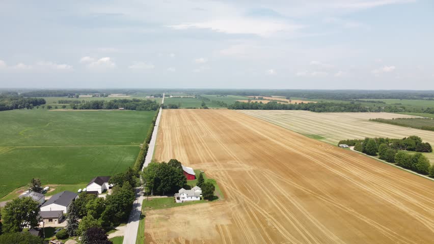 4K Aerial Drone Footage of Perfect Farmland in Essex County Ontario