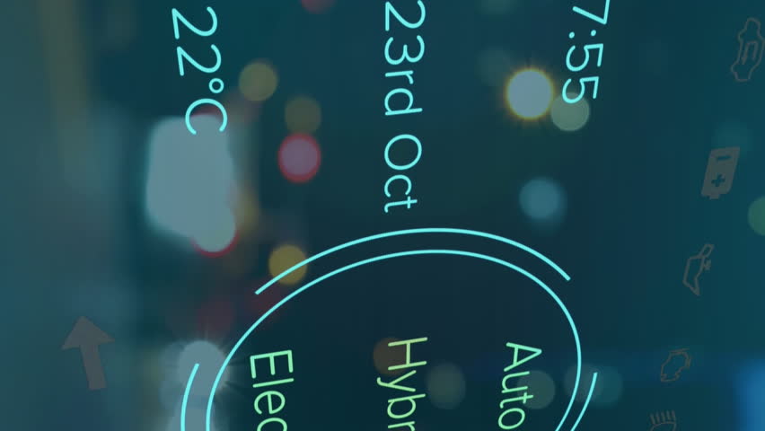 Animation of electric car speedometer data processing over city. Global electric car travel, business, finances, computing and data processing concept digitally generated video. - Powered by Shutterstock - Get 15% off with code: PIKWIZARD15