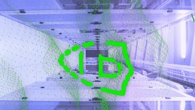 Animation of padlock with abstract lines moving over data server systems. Digital composite, data center, security, networking, technology, network server, coding, data processing. - Powered by Shutterstock - Get 15% off with code: PIKWIZARD15