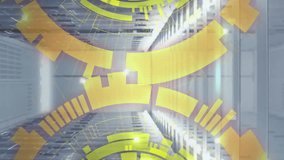Animation of loading circles over bars on data server racks in server room. Digital composite, multiple exposure, business, progress, data center, networking, technology and network server concept. - Powered by Shutterstock - Get 15% off with code: PIKWIZARD15