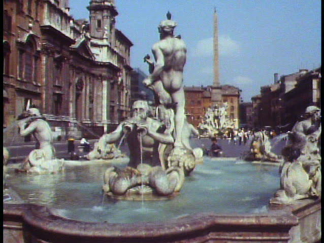 Rome, Italy, Piazza Navona, wide shot, tilt up