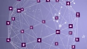 Animation of globe of network of connections with icons and numbers. global connections, networks and data processing concept digitally generated video. - Powered by Shutterstock - Get 15% off with code: PIKWIZARD15