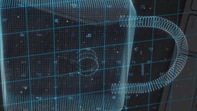 Animation of padlock and data processing over circuit board. Global cyber security, connections, computing and data processing concept digitally generated video. - Powered by Shutterstock - Get 15% off with code: PIKWIZARD15