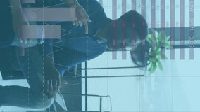 Animation of financial data processing over diverse business people in office. Global finance, business, connections, computing and data processing concept digitally generated video. - Powered by Shutterstock - Get 15% off with code: PIKWIZARD15