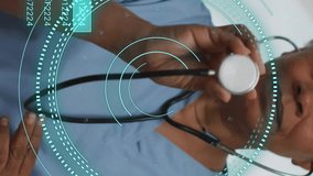 Animation of scope scanning and data processing over african american female doctor in hospital. Global medicine, healthcare, computing and digital interface concept digitally generated video. - Powered by Shutterstock - Get 15% off with code: PIKWIZARD15