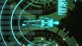 Animation of data processing and skeleton walking over scopes scanning. Science, technology and digital interface concept digitally generated video. - Powered by Shutterstock - Get 15% off with code: PIKWIZARD15