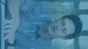 Analyzing financial data animation over man working at desk in office. Business, finance, technology, analytics, corporate, workplace - Powered by Shutterstock - Get 15% off with code: PIKWIZARD15