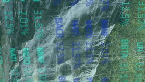 Animating stock market data over waterfall in forest. Finance, nature, environment, visualization, technology, analytics - Powered by Shutterstock - Get 15% off with code: PIKWIZARD15