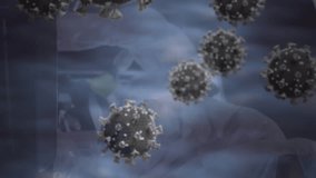 Digital animation of multiple cells floating against world map on blue background. Global covid pandemic concept digitally generated video. - Powered by Shutterstock - Get 15% off with code: PIKWIZARD15