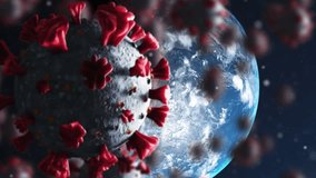 Animation of covid 19 cells floating over planet earth. global covid 19 pandemic, medicine and healthcare concept digitally generated video. - Powered by Shutterstock - Get 15% off with code: PIKWIZARD15