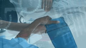 Animation of financial data processing over diverse doctor and patient. Global finances, medicine and digital interface concept digitally generated video. - Powered by Shutterstock - Get 15% off with code: PIKWIZARD15