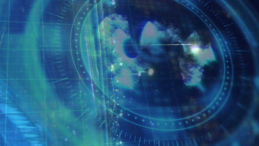 Animation of neon round scanner and light trails against city traffic at night. Computer interface and business technology concept - Powered by Shutterstock - Get 15% off with code: PIKWIZARD15