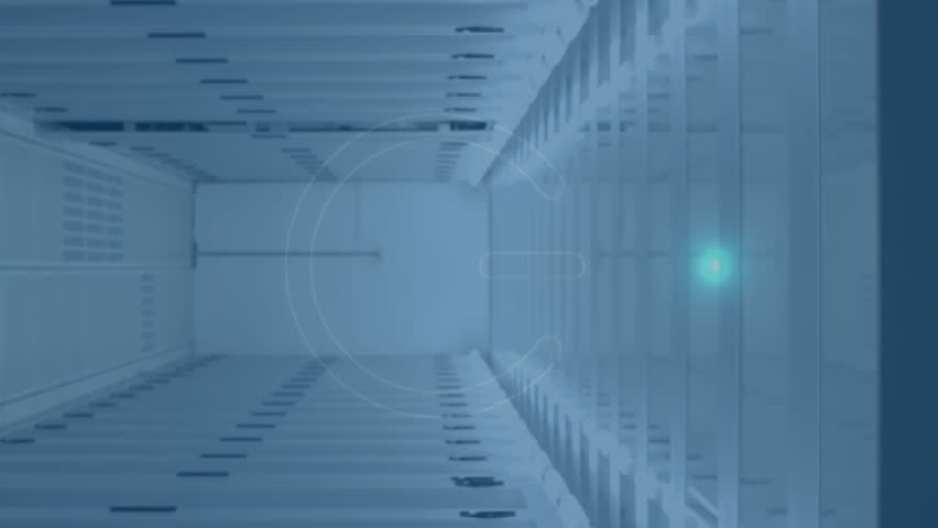 Animation of neon round scanner and statistical data processing against computer server room. Computer interface and business data storage technology concept - Powered by Shutterstock - Get 15% off with code: PIKWIZARD15