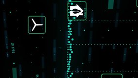 Animation of multiple digital icons and financial data processing against black background. Global finance and business technology concept - Powered by Shutterstock - Get 15% off with code: PIKWIZARD15