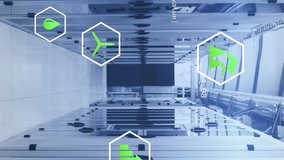 Animation of multiple digital icons, data processing and light spots against computer server room. Computer interface and business data storage technology concept - Powered by Shutterstock - Get 15% off with code: PIKWIZARD15