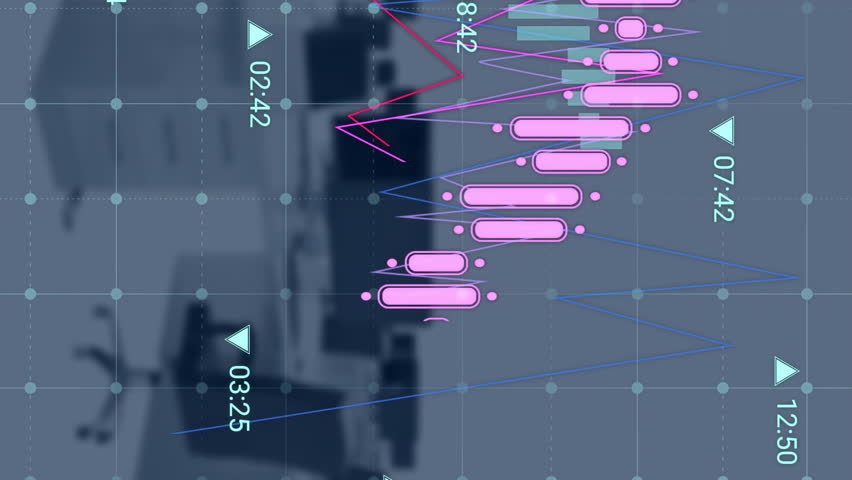 Animation of graphs and data processing over computers on desks at empty office. Connection, data, processing, digital interface, business and communication, digitally generated video. - Powered by Shutterstock - Get 15% off with code: PIKWIZARD15