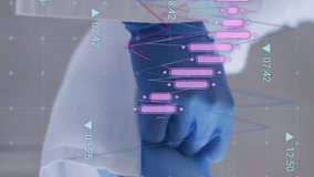 Animation of data processing over male doctor wearing medical gloves. Medicine and digital interface concept digitally generated video. - Powered by Shutterstock - Get 15% off with code: PIKWIZARD15