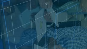 Financial data charts animation over business people working in office. finance, analytics, teamwork, collaboration, meeting, technology - Powered by Shutterstock - Get 15% off with code: PIKWIZARD15