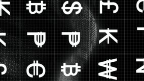 Currency symbols and binary code animation over abstract digital background. Finance, technology, money, futuristic, stock market, data - Powered by Shutterstock - Get 15% off with code: PIKWIZARD15