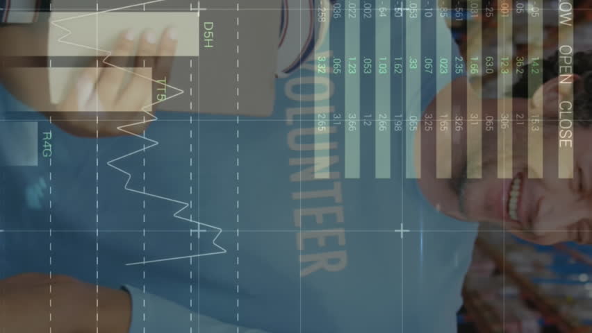 Animation of financial graphs over happy diverse female and male warehouse workers. business, finance and delivery services concept digitally generated video. - Powered by Shutterstock - Get 15% off with code: PIKWIZARD15