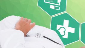 Animation of male doctor over medical icons moving. flu, sickness, virus and vaccination concept digitally generated video. - Powered by Shutterstock - Get 15% off with code: PIKWIZARD15
