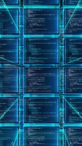 Technology Background Ai Digital Data Server Cyberspace with Code. Animation Internet Artificial Intelligence Networking Machine Deep Learning. Concept Modern Digital Database Information Vertical 4k