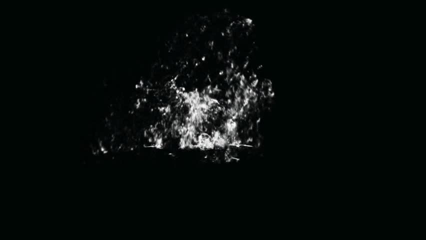 Realistic high speed water splash with detailed droplets on solid black background seamless visual splash effect for use in VFX overlays title screens and cinematic sequences.mp4