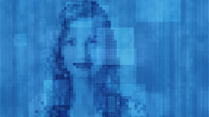 Digital portrait emerges through pixelated blue data stream, virtual identity forms in cyberspace networking visualization - Powered by Shutterstock - Get 15% off with code: PIKWIZARD15