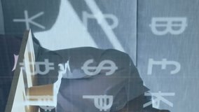 Animation of currency symbols and data over senior african american man using smartphone at desk. Data, digital interface, global finance, business and communication, digitally generated video. - Powered by Shutterstock - Get 15% off with code: PIKWIZARD15