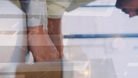 Animation of financial graphs over caucasian businesswoman working on computer. business, finance, connections, technology and digital interface digitally generated video. - Powered by Shutterstock - Get 15% off with code: PIKWIZARD15