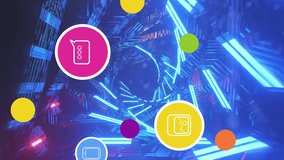 Animation of social media reactions over tunnel made of moving neon lights. communication, social media and technology concept digitally generated video. - Powered by Shutterstock - Get 15% off with code: PIKWIZARD15