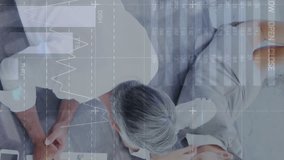 Animation of data processing over diverse business people discussing work. Global business and digital interface concept digitally generated video. - Powered by Shutterstock - Get 15% off with code: PIKWIZARD15