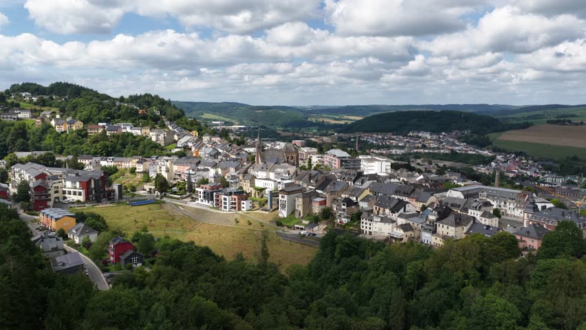 Wiltz, Luxembourg,buildings, valley, nature. Aerial views.
