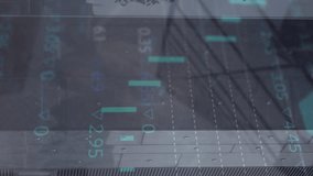 The video features a tall grey office building on a cloudy day, with animation of financial data and graphs overlaid. The video highlights the global finance, economy, business, and technology - Powered by Shutterstock - Get 15% off with code: PIKWIZARD15