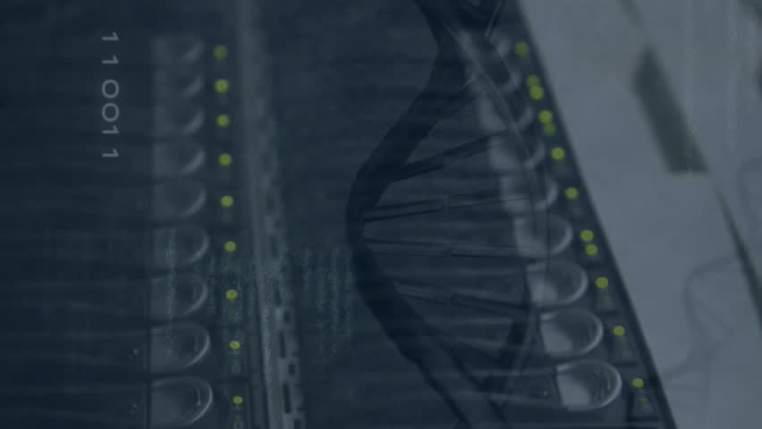 Animation of growing numbers, arrows in clouds over dna helix against back panel of server rack. Digital composite, multiple exposure, cloud computing, growth, medical, molecule, network server. - Powered by Shutterstock - Get 15% off with code: PIKWIZARD15