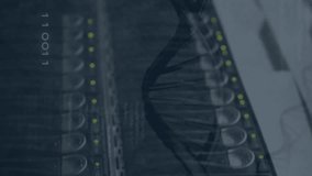 Animation of growing numbers, arrows in clouds over dna helix against back panel of server rack. Digital composite, multiple exposure, cloud computing, growth, medical, molecule, network server. - Powered by Shutterstock - Get 15% off with code: PIKWIZARD15