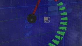 Animation of speedometer and statistical data processing against dark clouds in the sky. Automobile engineering and business data technology concept - Powered by Shutterstock - Get 15% off with code: PIKWIZARD15