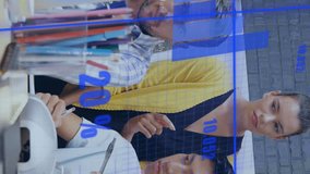 Animation of statistical data processing over diverse colleagues discussing together over a laptop. Business data technology concept - Powered by Shutterstock - Get 15% off with code: PIKWIZARD15