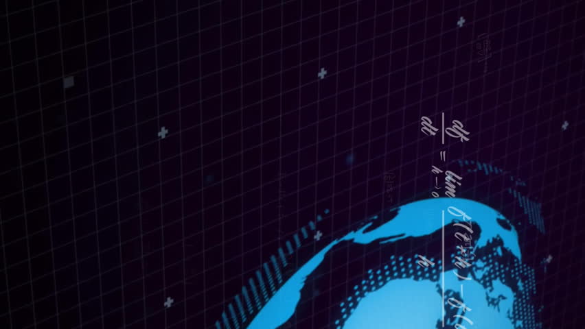 Animation of mathematical equations, globe and data processing on black background. Network, research, digital interface and global communication, digitally generated video. - Powered by Shutterstock - Get 15% off with code: PIKWIZARD15