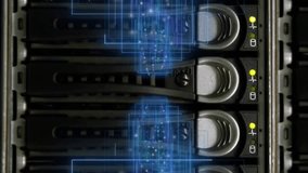 Animation of neon shapes and data processing over server room. Technology and digital interface concept digitally generated video. - Powered by Shutterstock - Get 15% off with code: PIKWIZARD15