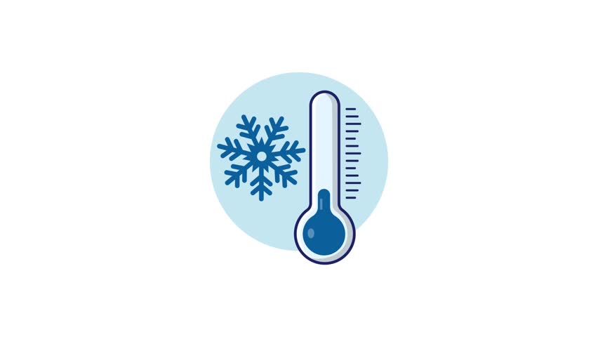 4k Thermometer with Snowflake. Low Temperature Concept Animation Video 