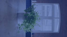 Facial recognition animation over modern office with plant on wooden table. Technology, biometric, security, innovation, digital, surveillance - Powered by Shutterstock - Get 15% off with code: PIKWIZARD15