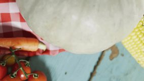 Social media notifications animation over fresh vegetables on wooden table. Digital, technology, communication, organic, healthy - Powered by Shutterstock - Get 15% off with code: PIKWIZARD15