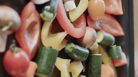 Graphs and charts animating over fresh vegetables on tray. Statistics, analytics, growth, data, healthy, trends - Powered by Shutterstock - Get 15% off with code: PIKWIZARD15