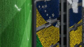 Animation of network of connections, world map over brazilian flag on empty stands in sports stadium. global networking, sport and championship concept digitally generated video. - Powered by Shutterstock - Get 15% off with code: PIKWIZARD15