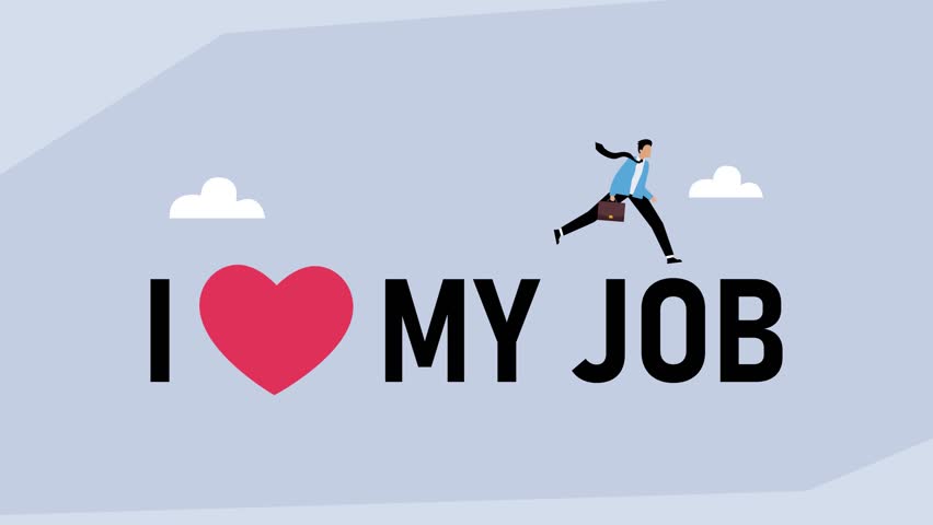I Love My Job Concept with Businessman Running on Text cartoon animation