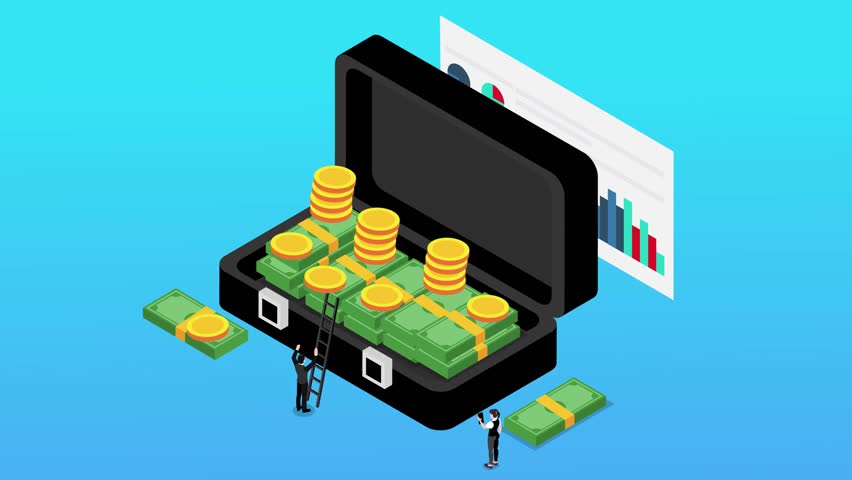 Business Investment and Finance Concept – Briefcase Full of Money 3d animation cartoon