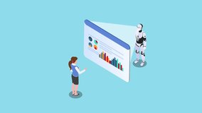 AI and Business Data Analysis – Woman Collaborating with Robot on Analytics Dashboard 3d animation cartoon - Powered by Shutterstock - Get 15% off with code: PIKWIZARD15