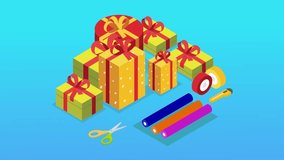 Gift Wrapping Scene – Presents, Scissors, Tapes and Wrapping Rolls 3d animation cartoon - Powered by Shutterstock - Get 15% off with code: PIKWIZARD15